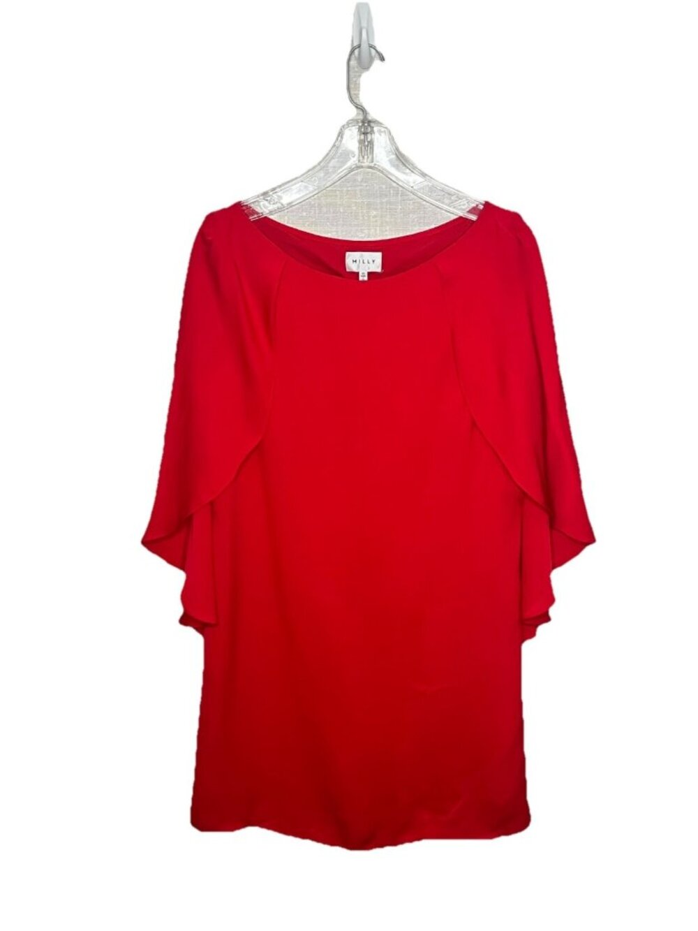 Milly Red Silk Shift Dress Sz 10 Cape Sleeve Cocktail Sheath USA Luxury Chic